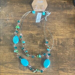 Turquoise and Green Beaded Necklace and earring sets